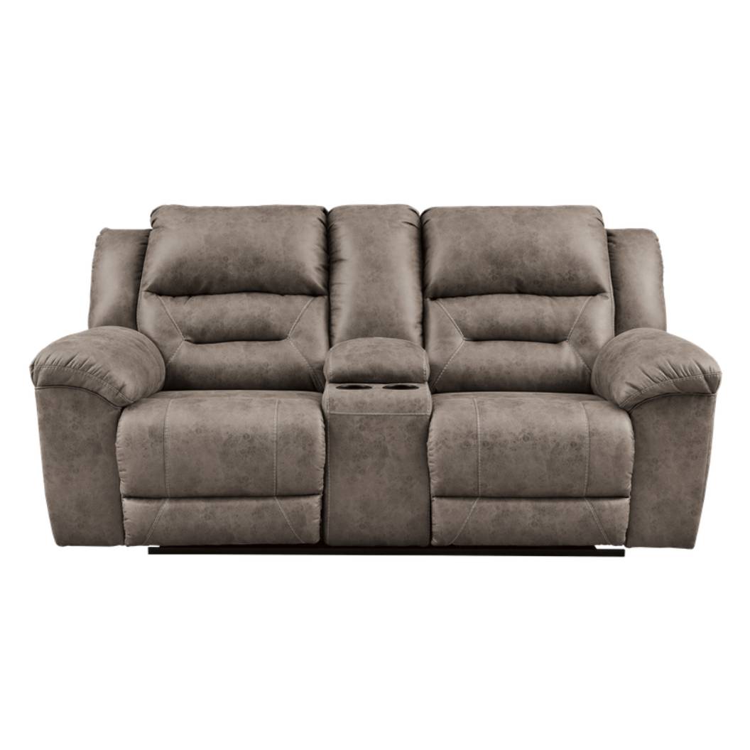 Causeuse aspect cuir brun grisâtre inclinable avec console - Stoneland
