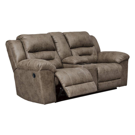 Causeuse aspect cuir brun grisâtre inclinable avec console - Stoneland