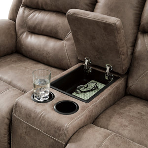 Causeuse aspect cuir brun grisâtre inclinable avec console - Stoneland