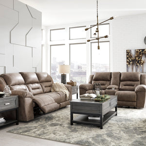Causeuse aspect cuir brun grisâtre inclinable avec console - Stoneland