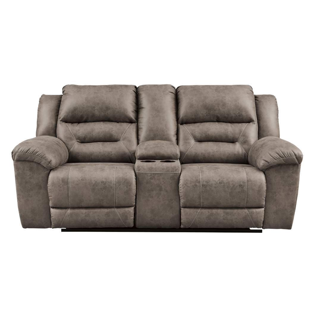Causeuse aspect cuir brun grisâtre motorisée avec console - Stoneland