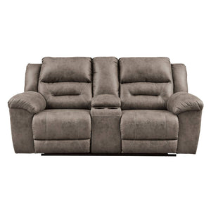 Causeuse aspect cuir brun grisâtre motorisée avec console - Stoneland