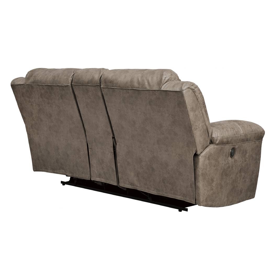 Causeuse aspect cuir brun grisâtre motorisée avec console - Stoneland