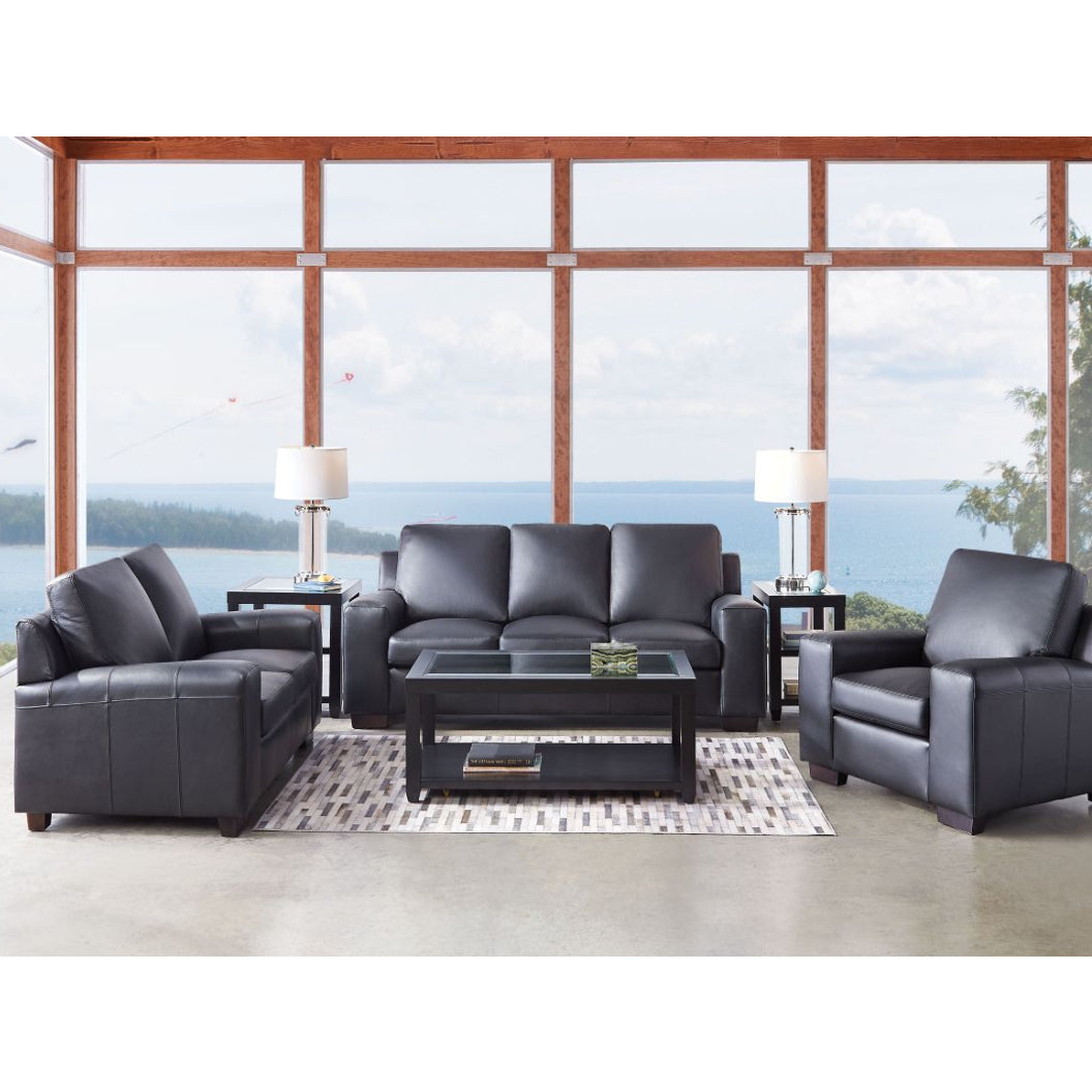 Causeuse en cuir noir corbeau - Bailey