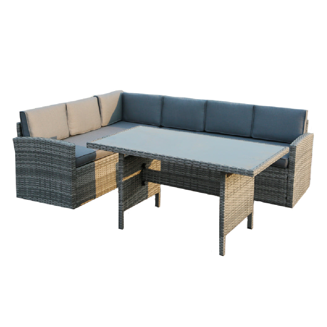 Sectionnel et table extérieur en rotin gris - Chardonnay