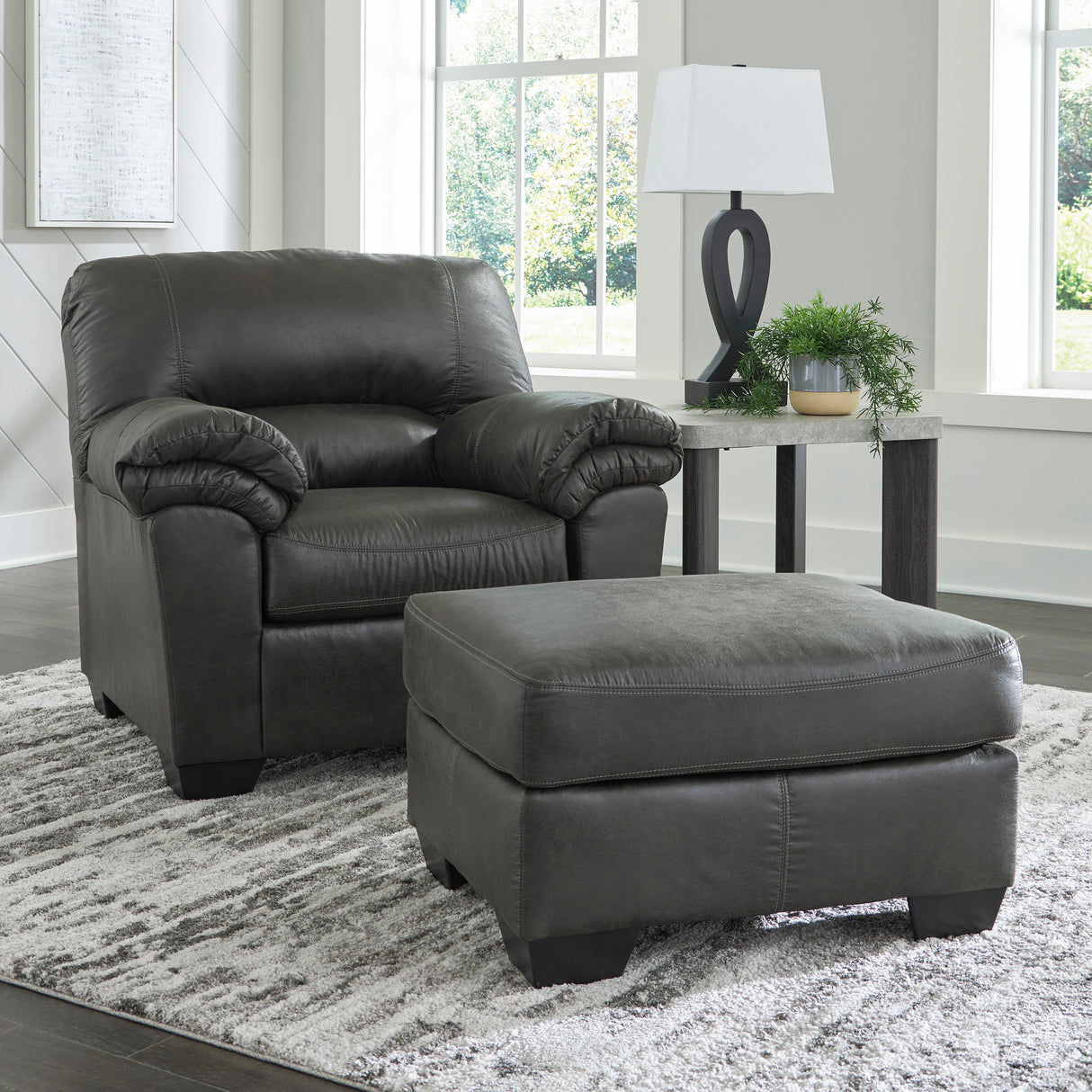 Ottoman Bladen en similicuir gris ardoise