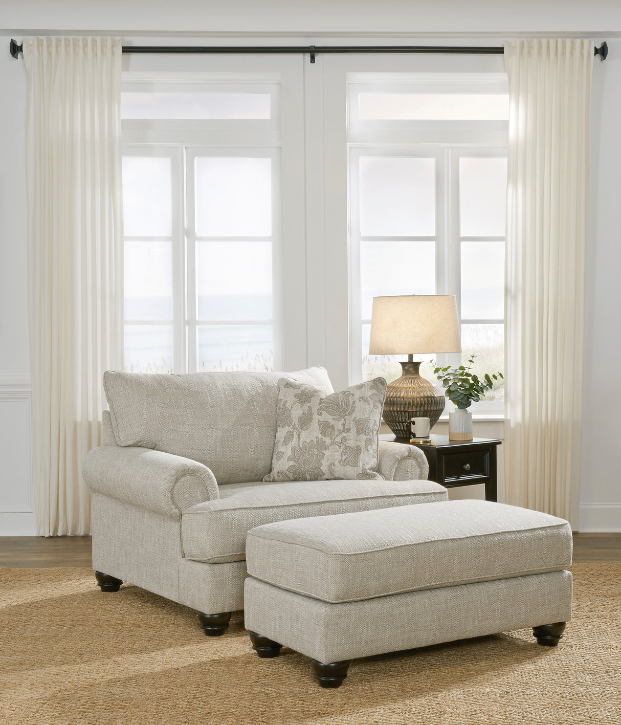 Ottoman Asanti en tissu beige lin