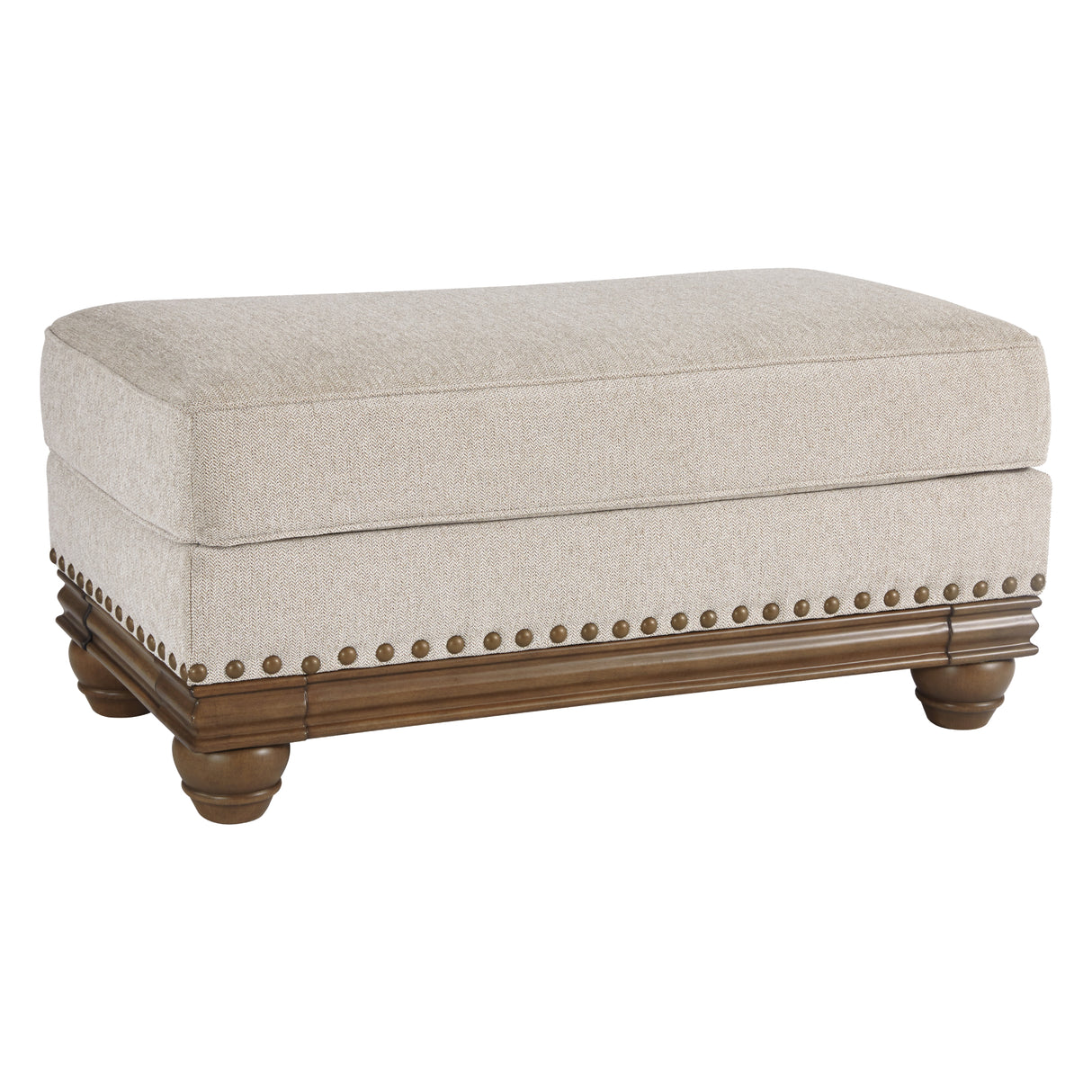 Ottoman en tissu beige pâle avec garniture cloutée - Harleson