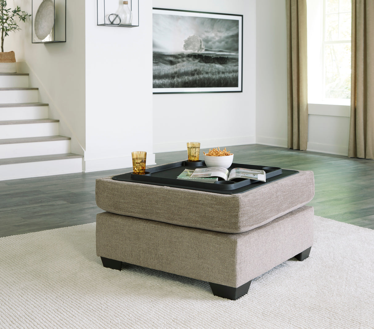 Ottoman avec rangement Creswell en tissu gris