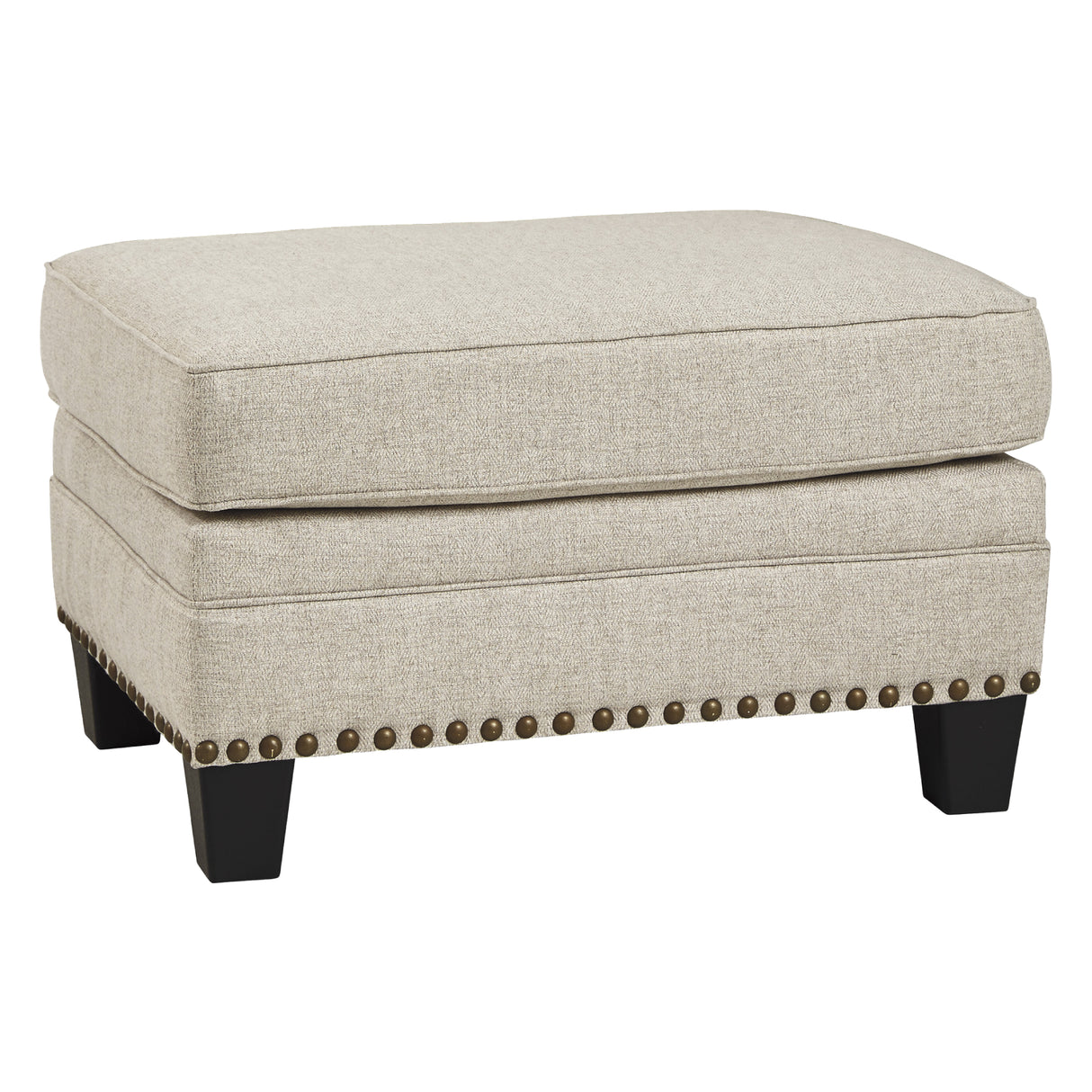 Ottoman en tissu beige effet lin avec garniture cloutée - Claredon
