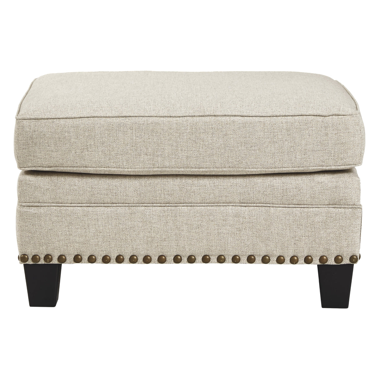 Ottoman en tissu beige effet lin avec garniture cloutée - Claredon