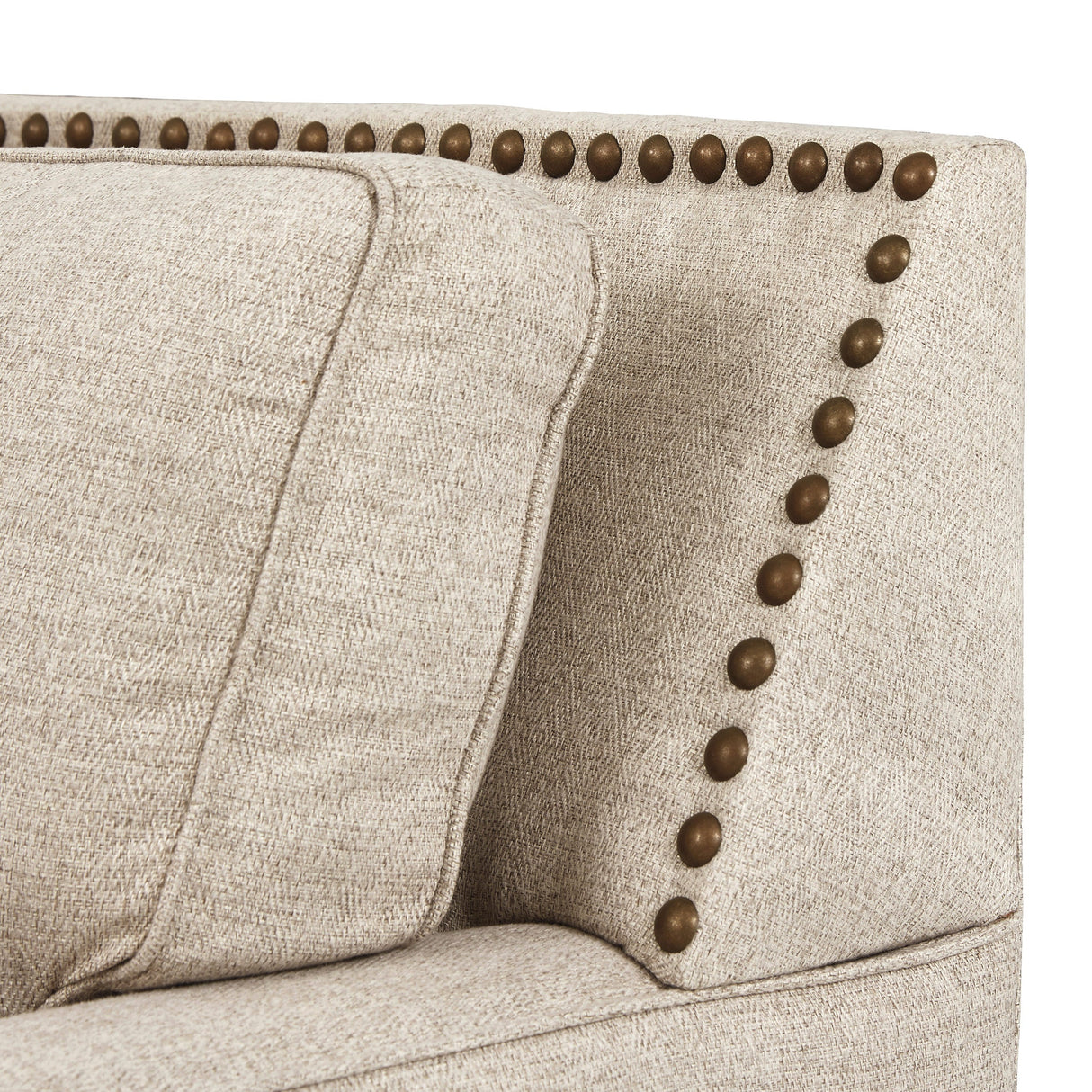 Fauteuil en tissu beige effet lin avec garniture cloutée - Claredon