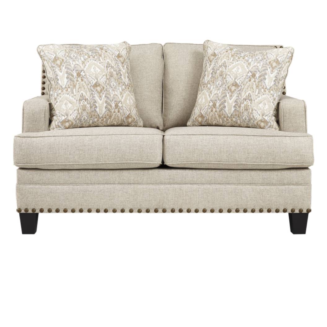 Causeuse en tissu beige effet lin avec coussins - Claredon