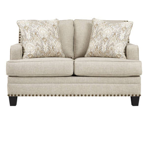 Causeuse en tissu beige effet lin avec coussins - Claredon
