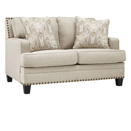 Causeuse en tissu beige effet lin avec coussins - Claredon