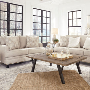 Causeuse en tissu beige effet lin avec coussins - Claredon
