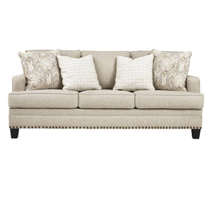 Sofa en tissu beige effet lin avec coussins - Claredon
