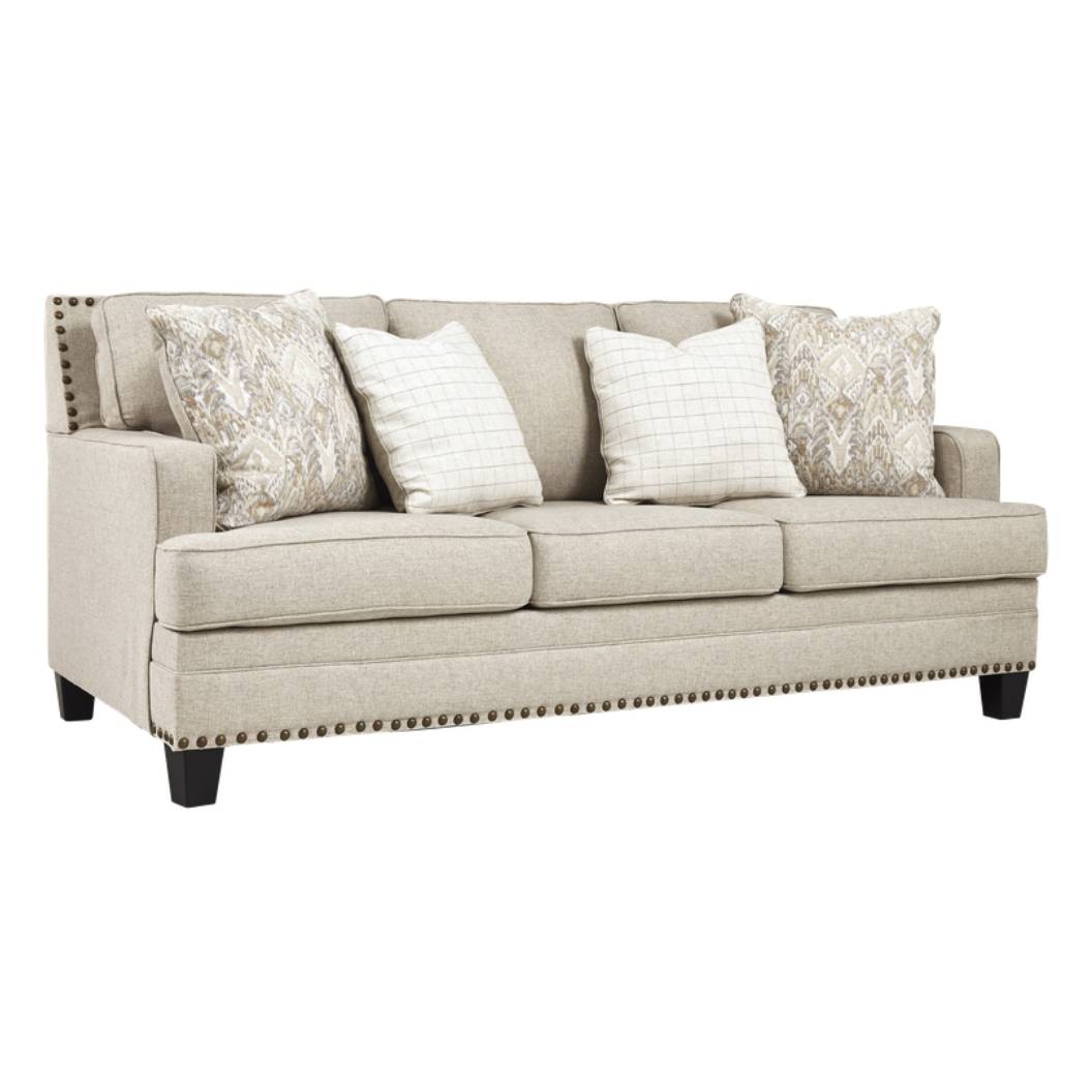 Sofa en tissu beige effet lin avec coussins - Claredon