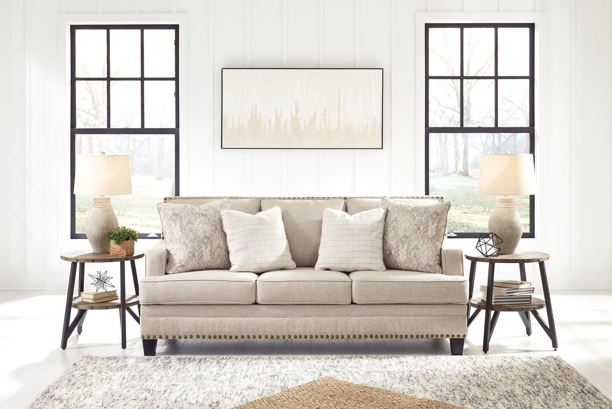 Sofa en tissu beige effet lin avec coussins - Claredon
