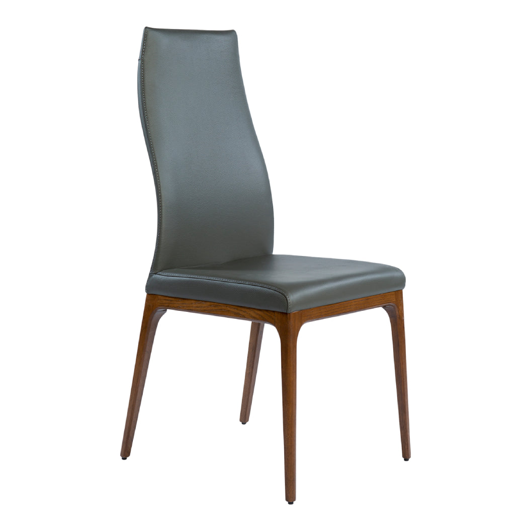 Chaise de salle à manger rembourrée en cuir avec base noyer - Amy
