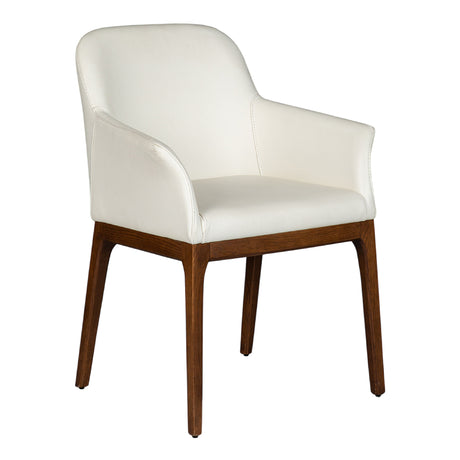Chaise de salle à manger capitaine rembourrée en cuir et bois de chêne de couleur noyer - Ann