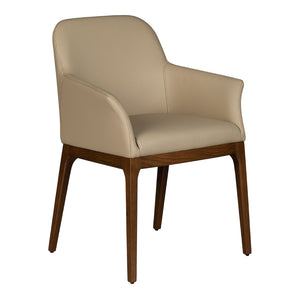 Chaise de salle à manger capitaine rembourrée en cuir et bois de chêne de couleur noyer - Ann