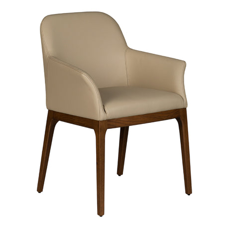 Chaise de salle à manger capitaine rembourrée en cuir et bois de chêne de couleur noyer - Ann