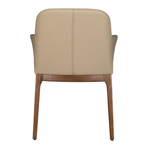 Chaise de salle à manger capitaine rembourrée en cuir et bois de chêne de couleur noyer - Ann