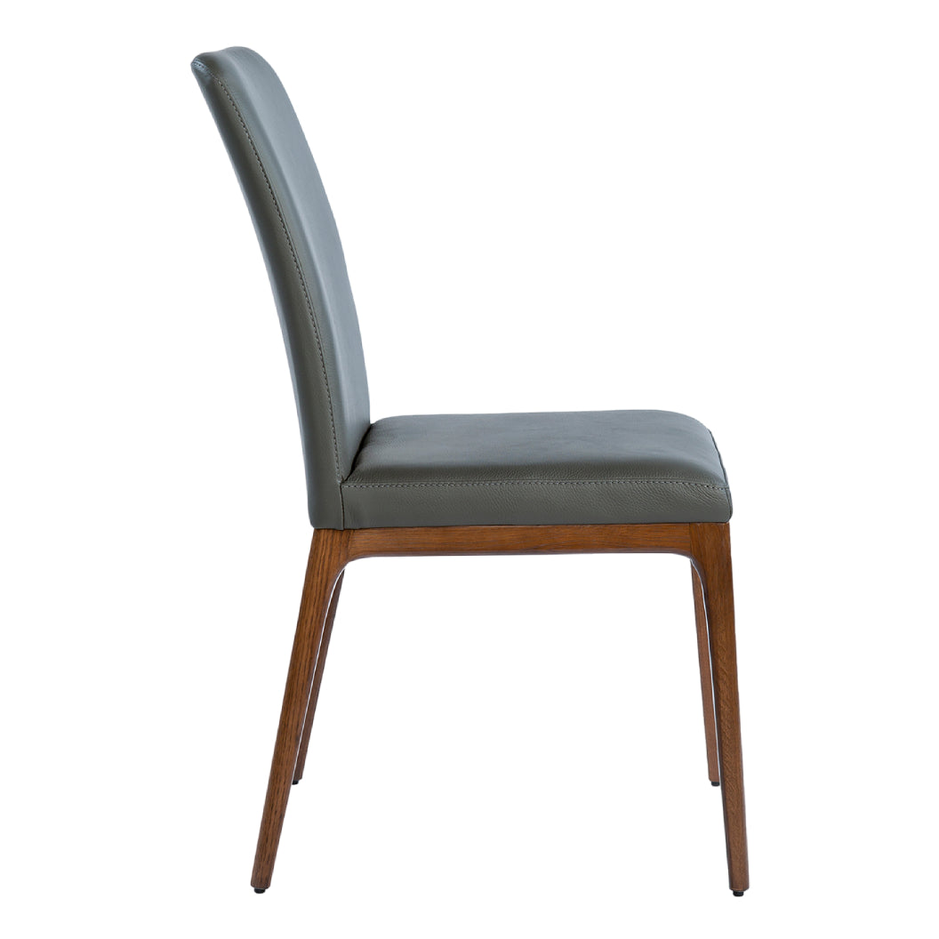 Chaise de salle à manger rembourrée en cuir avec base noyer - Lucia