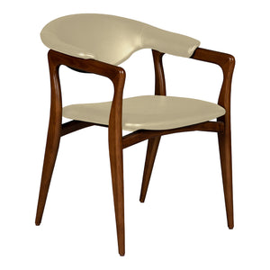 Chaise de salle à manger en cuir et bois de frêne de teinte noyer - Romina