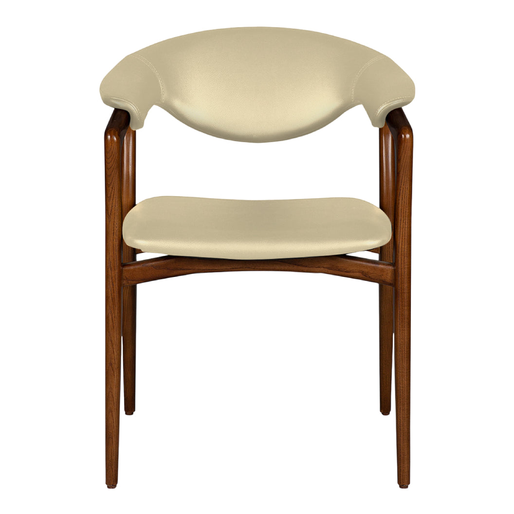Chaise de salle à manger en cuir et bois de frêne de teinte noyer - Romina