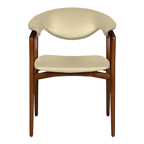 Chaise de salle à manger en cuir et bois de frêne de teinte noyer - Romina
