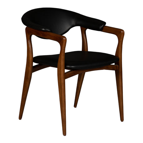 Chaise de salle à manger en cuir et bois de frêne de teinte noyer - Romina