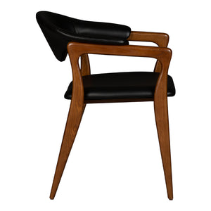 Chaise de salle à manger en cuir et bois de frêne de teinte noyer - Romina