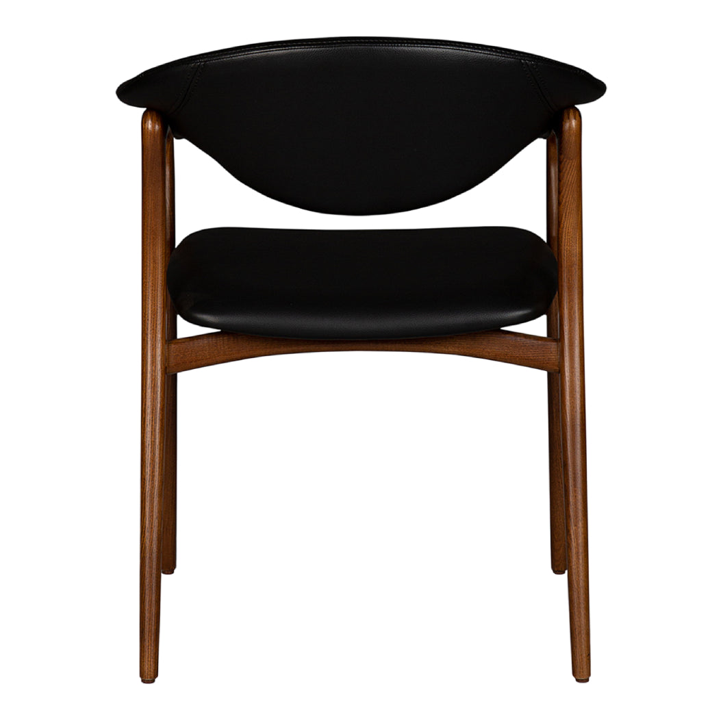 Chaise de salle à manger en cuir et bois de frêne de teinte noyer - Romina