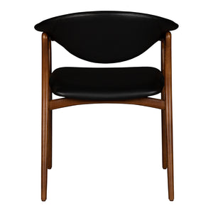 Chaise de salle à manger en cuir et bois de frêne de teinte noyer - Romina
