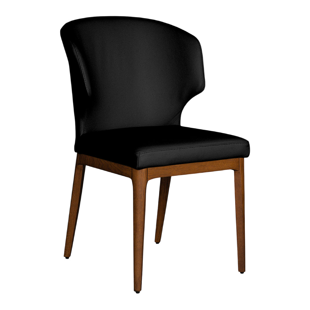 Chaise de salle à manger rembourrée en cuir avec bois de chêne teinte noyer - Tania