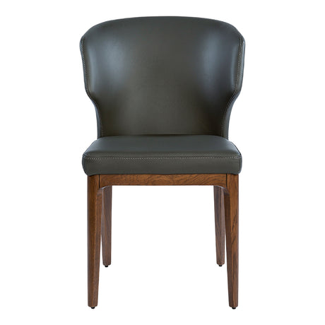 Chaise de salle à manger rembourrée en cuir avec bois de chêne teinte noyer - Tania
