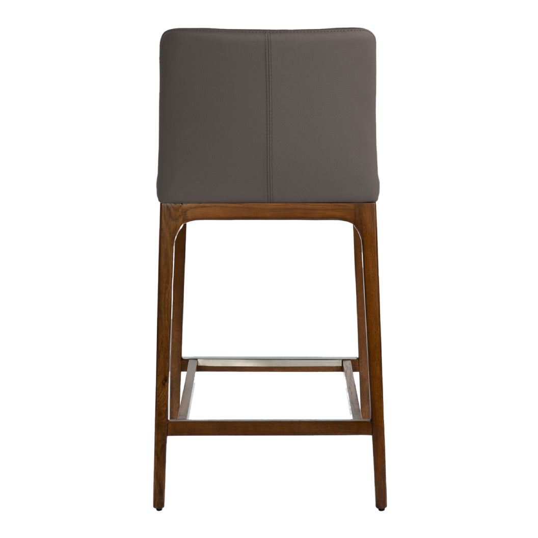 Tabouret de comptoir rembourré en cuir et bois de chêne teinte noyer - Lucia