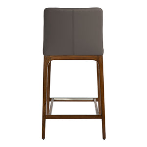 Tabouret de comptoir rembourré en cuir et bois de chêne teinte noyer - Lucia