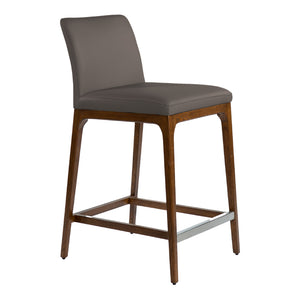 Tabouret de comptoir rembourré en cuir et bois de chêne teinte noyer - Lucia