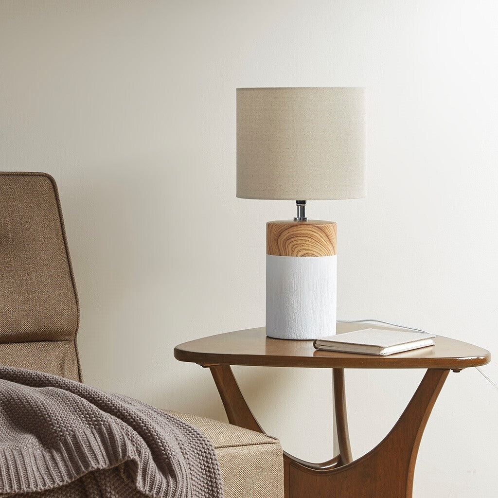Lampe de table en bois et céramique blanche 18 po.