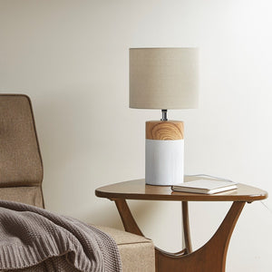 Lampe de table en bois et céramique blanche 18 po.