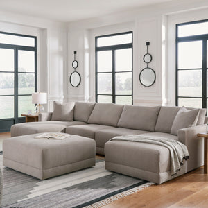 Ottoman beige pâle en tissu surdimensionné - Katany