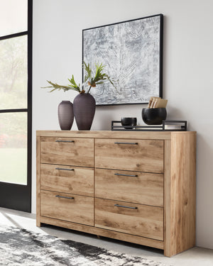 Bureau à 6 tiroirs en bois et placage brun clair - Hyanna