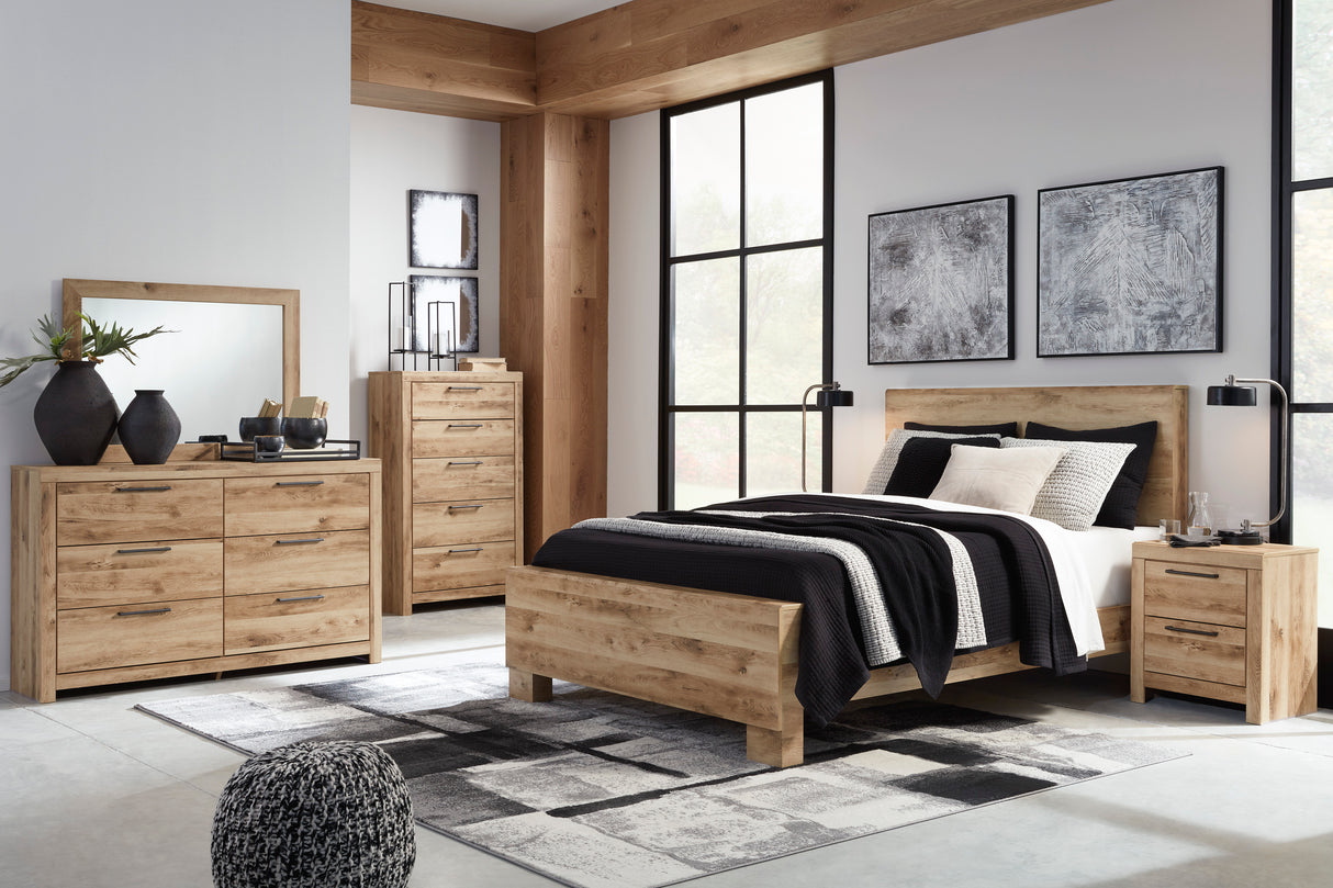 Bureau à 6 tiroirs en bois et placage brun clair - Hyanna