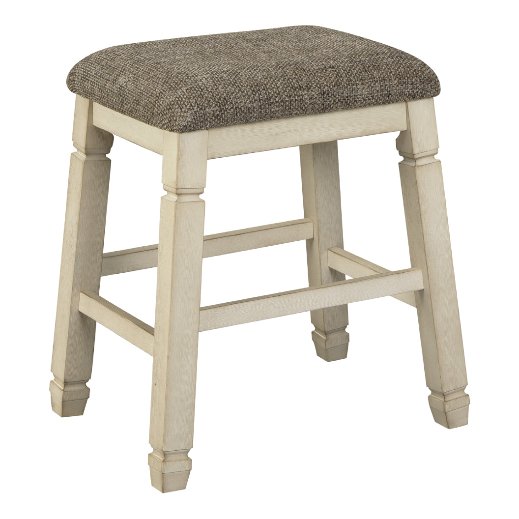 Ensemble de 2 tabourets de bar rembourrés et en bois blanc vieilli - Bolanburg