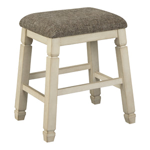 Ensemble de 2 tabourets de bar rembourrés et en bois blanc vieilli - Bolanburg