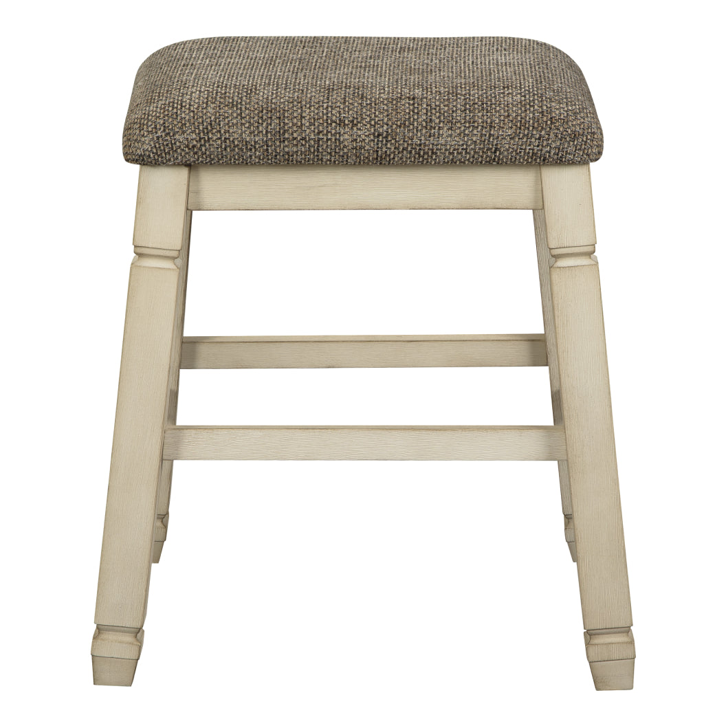 Ensemble de 2 tabourets de bar rembourrés et en bois blanc vieilli - Bolanburg