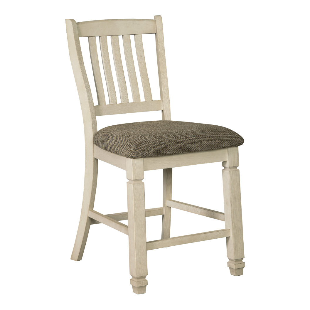 Ensemble de 2 tabourets de bar rembourrés et en bois blanc vieilli - Bolanburg